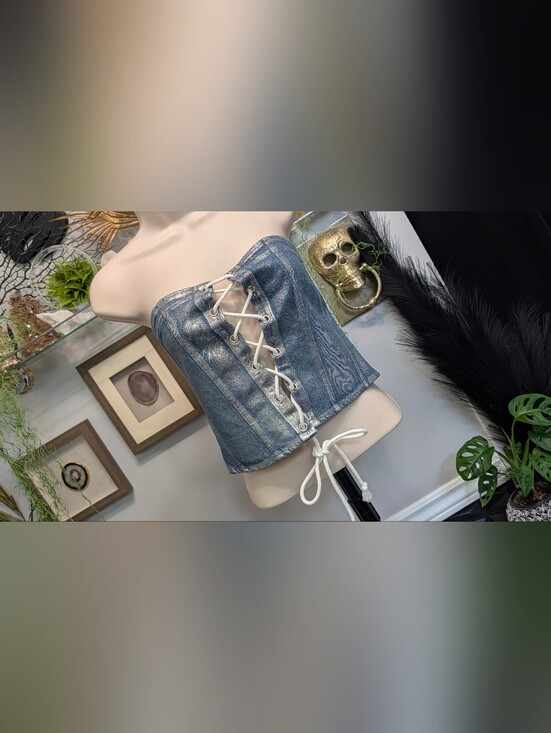 Monkl Tops - Monkl Shimmer Denim Jean Tube Crop Top MD NWT